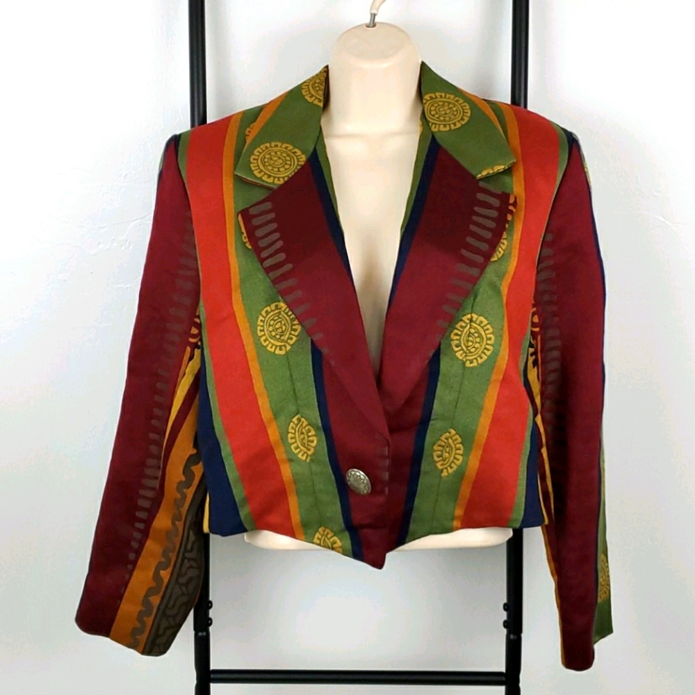 Vintage Wraps Y2K Multi Color Blazer Women M Padded Cropped